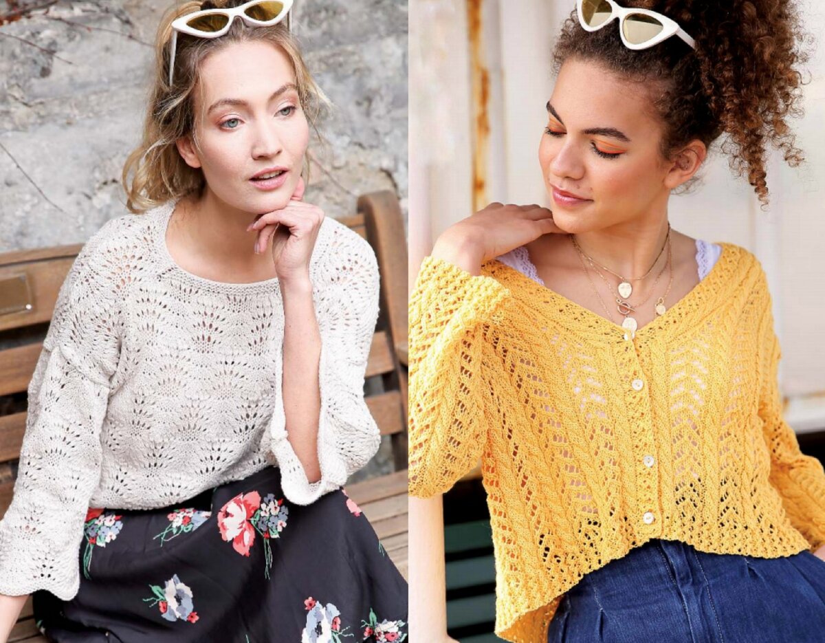 Топы, пуловеры и ажурный кардиган из "летней" пряжи
