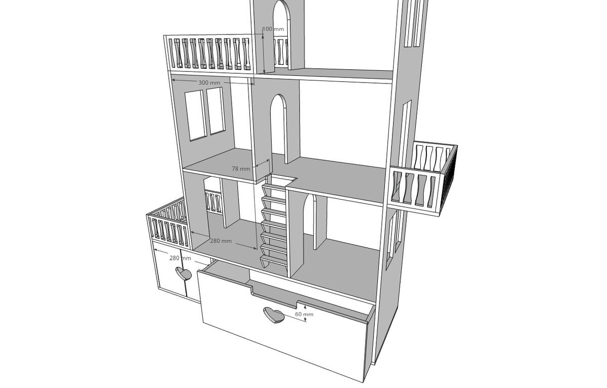 Кукольный домик из фанеры своими руками. Чертежи и 3D проект | Столярка дома  | Дзен