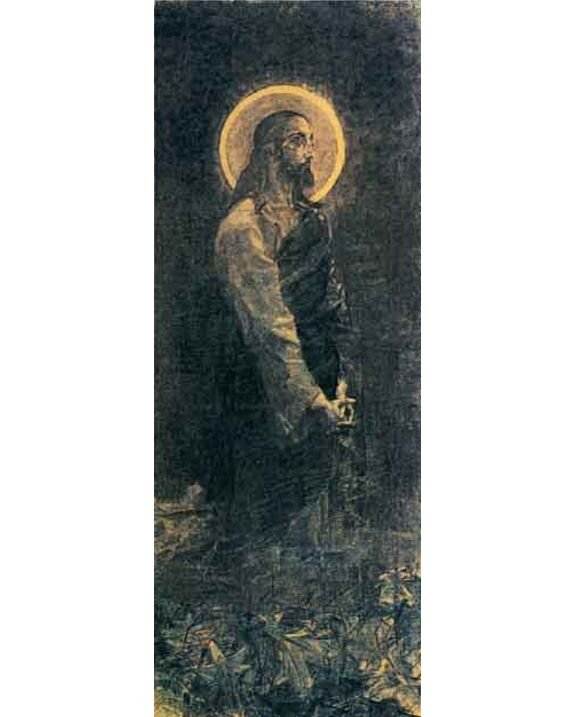 2. Михаил Врубель. Христос в Гефсиманском саду. 1887–1888 гг. Бумага на картоне, уголь. 140,5 x 52,5. Третьяковская галерея