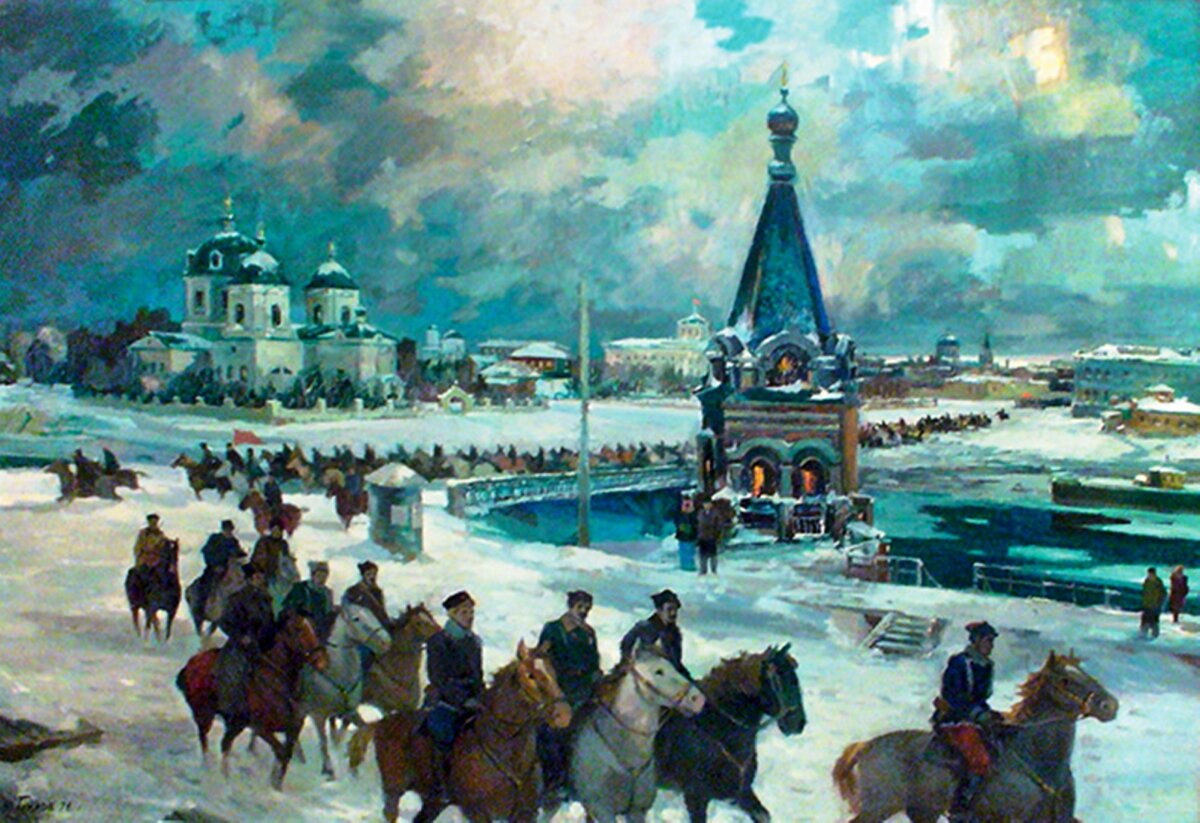 "Крах колчаковской столицы". Художник К.П. Белов, 1976 год.
