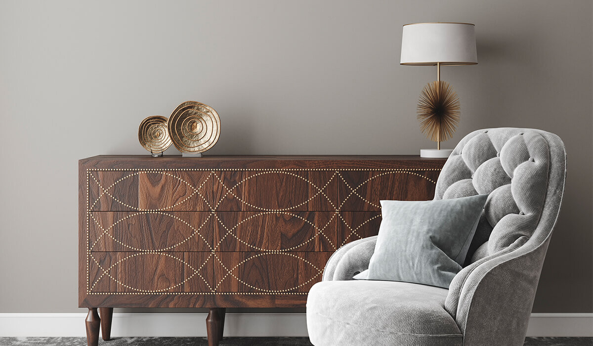 Узор в виде плавных линий на комоде