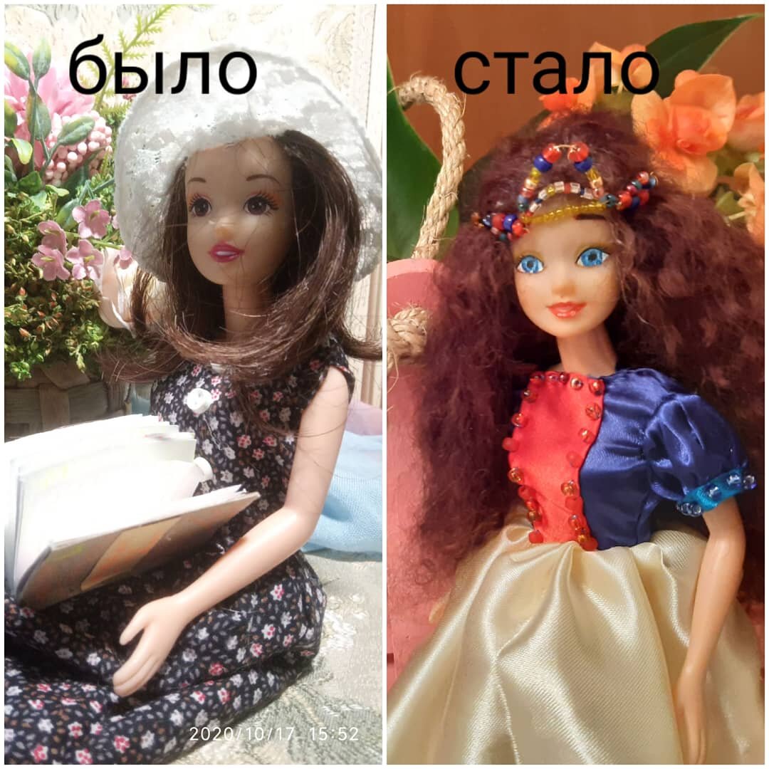 На первом фото волосы у куклы  не заводские,  поскольку я ей их не раз меняла 