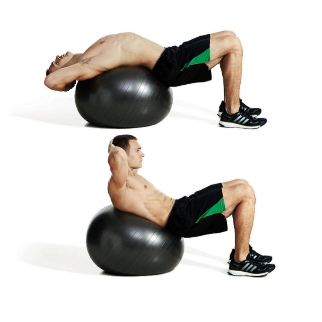 Ball exercises. Упражнения на пресс с фитболом. Скручивание на фитболе на пресс. Stability Ball Crunch. Кранчи на фитболе: 3/8-12.