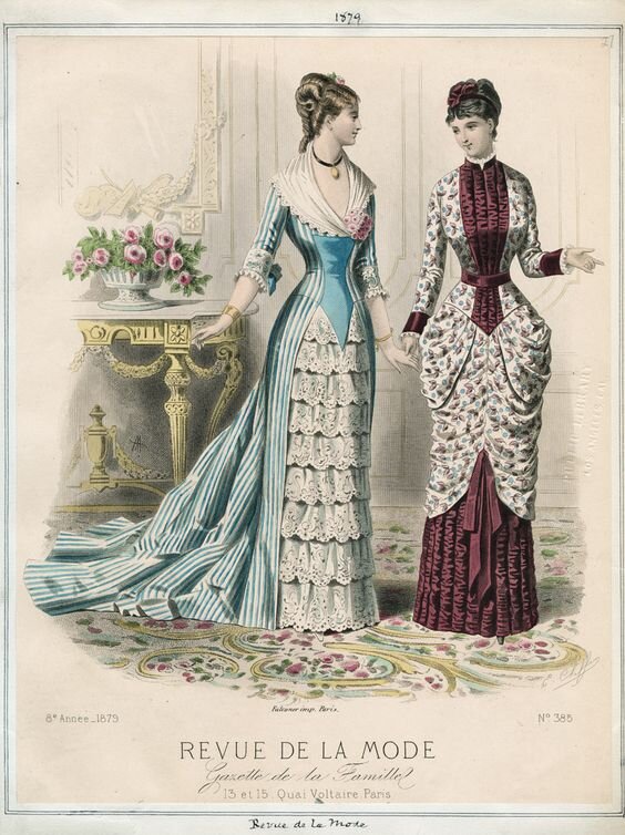 Платье для обеда и закрытое дневное платье, 1879 год.