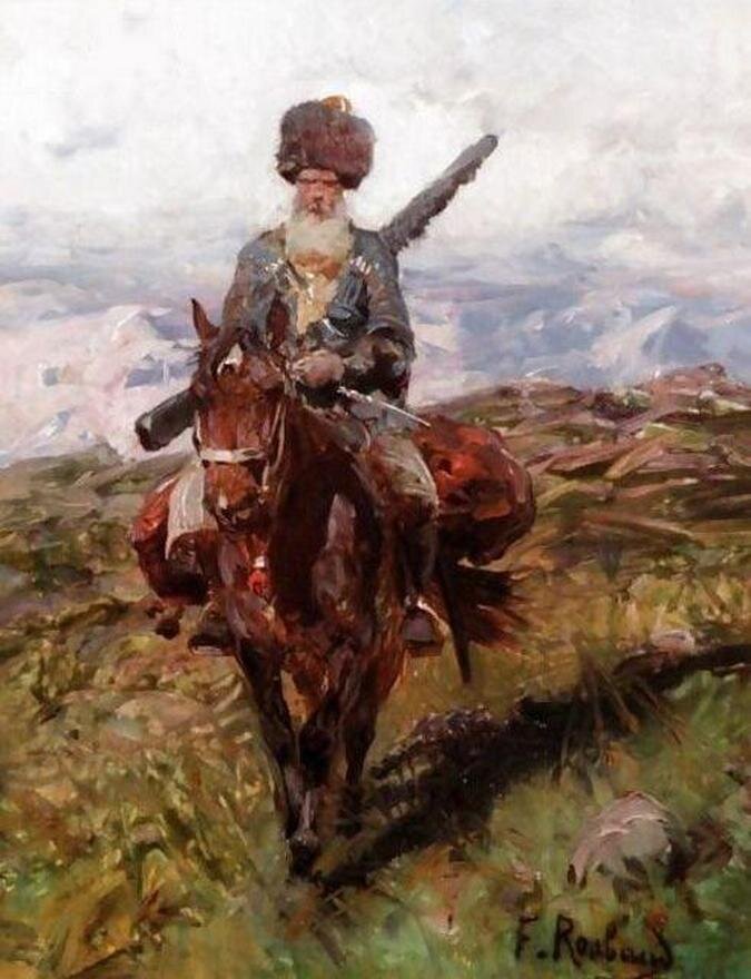 Всадник верхом на лошади. Кавказская серия. Ф.Рубо