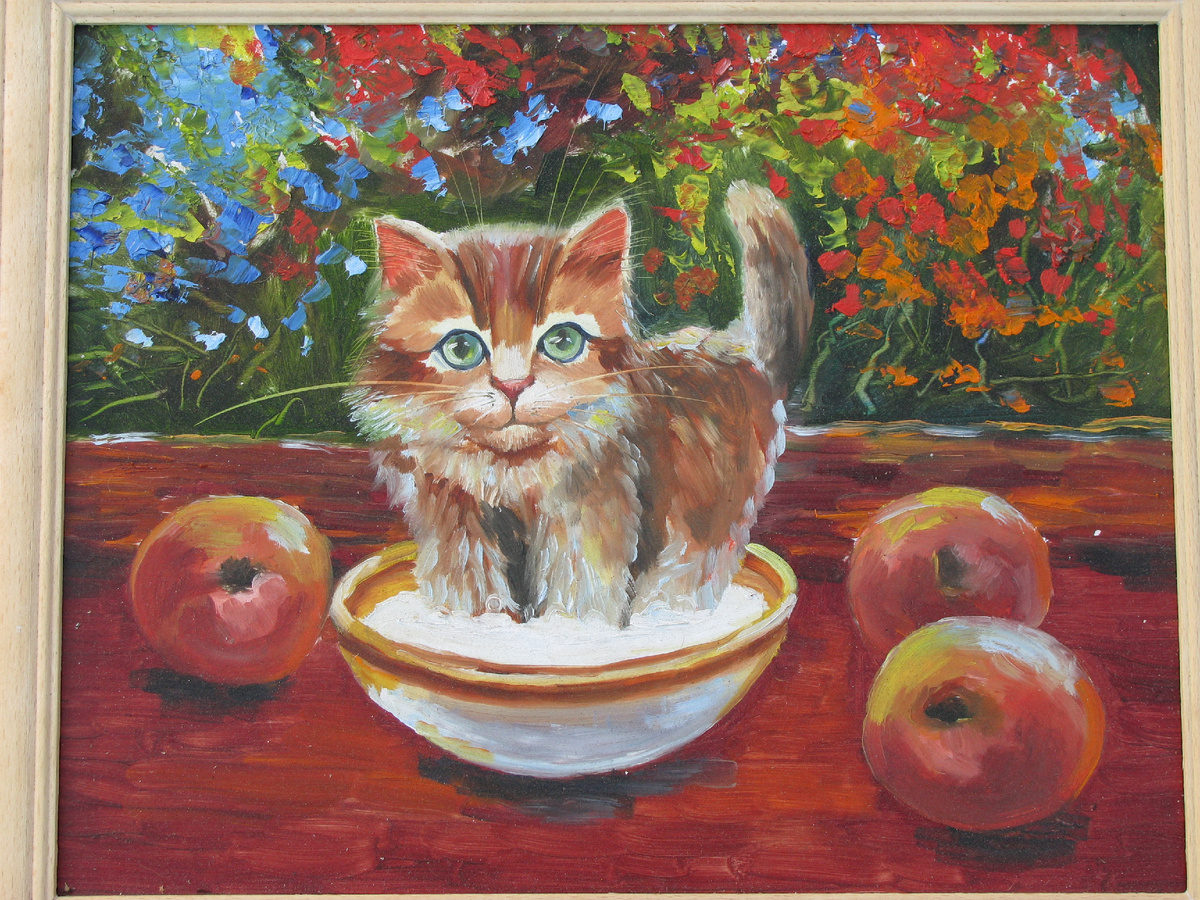 Фото картины с котёнком. Сделано мной на Андреевском спуске. Октябрь 2007-го года.