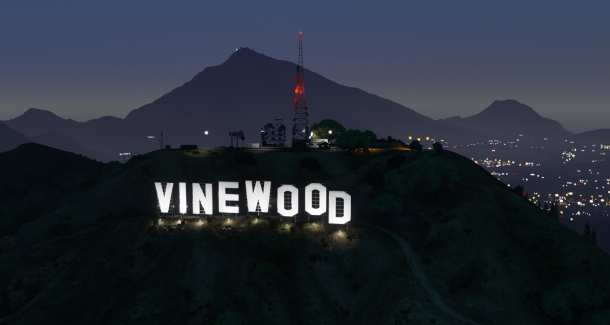 Gta hollywood. Гора Vinewood GTA 5. ВАЙНВУД ГТА са. ВАЙНВУД ГТА 5. Лос Сантос ВАЙНВУД.