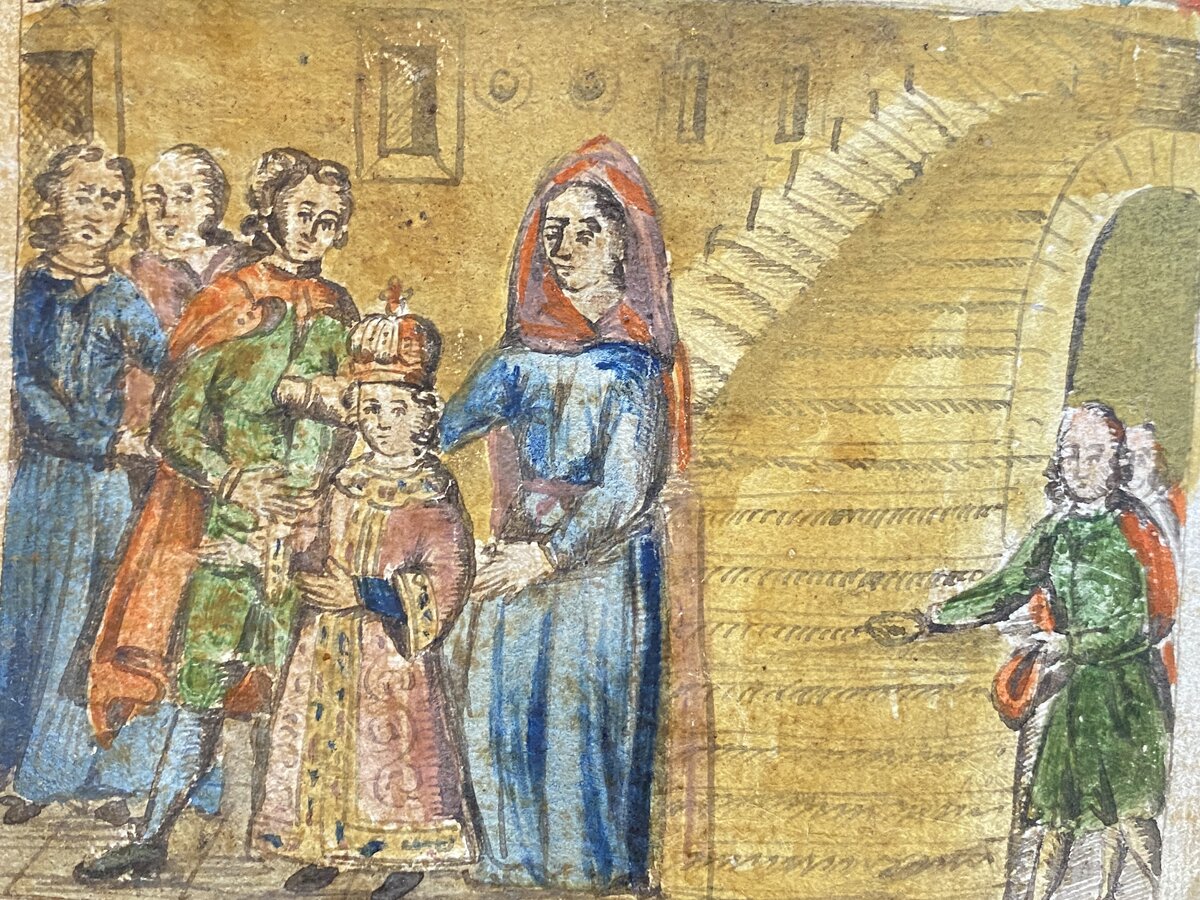    Лицевое житие царевича Димитрия Углического. Бумага, чернила, акварельные краски; скоропись; переплет: картон, обтянутый цветной бумагой с тиснением, корешок и углы — кожа. Конец XVIII в., фото: Пресс-служба музея-усадьбы «Остафьево — Русский Парнас»