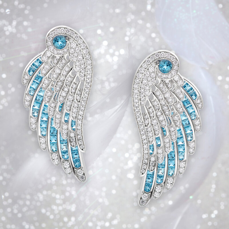 Серьги Wings Embrace из белого золота с бриллиантами и аквамаринами