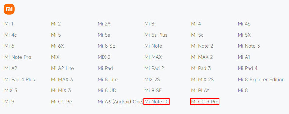 Смартфоны Xiaomi достигшие EOS (на 24.11.22)