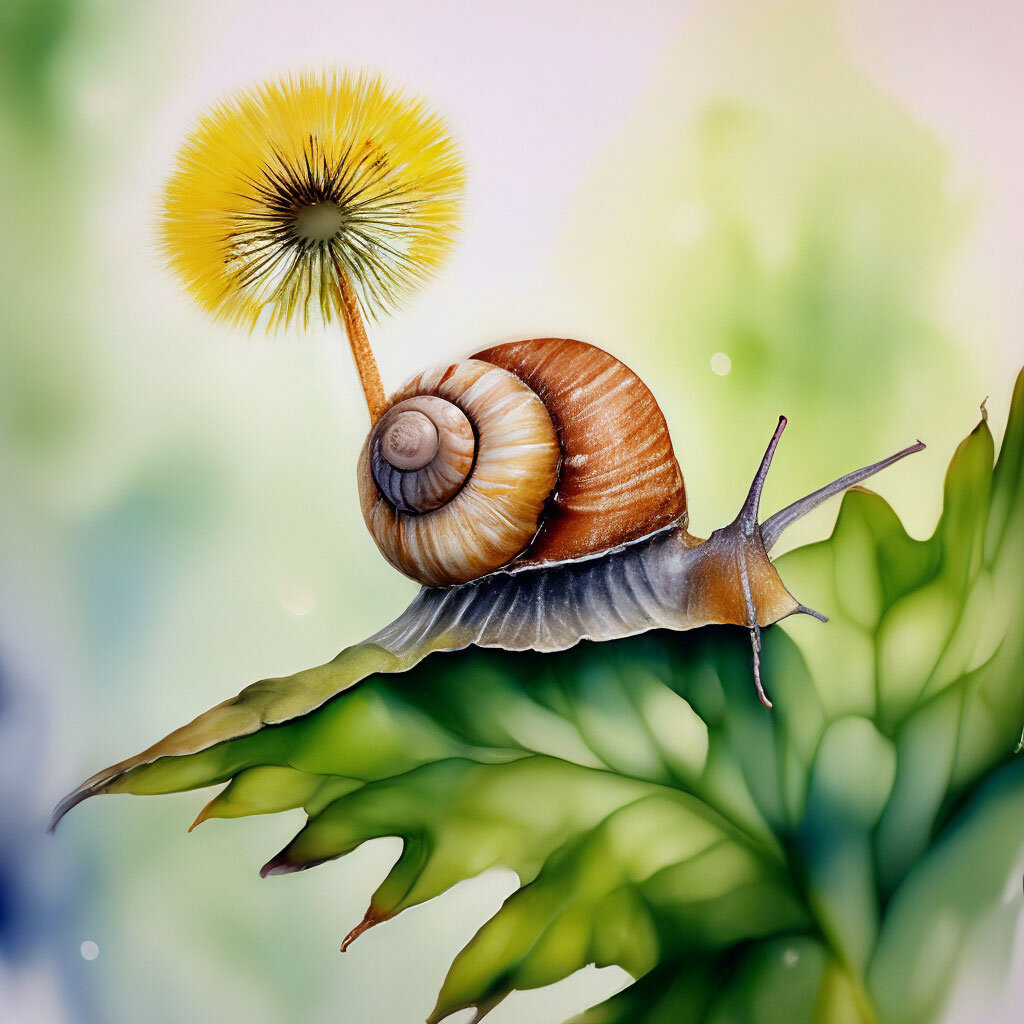 Улитка. Акварель. Нейросеть Шедеврум.
