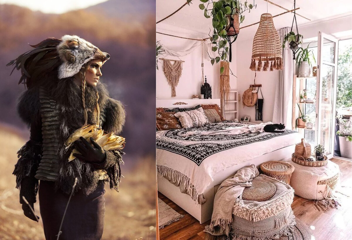 Вариант оформления спальни в стиле Бохо.