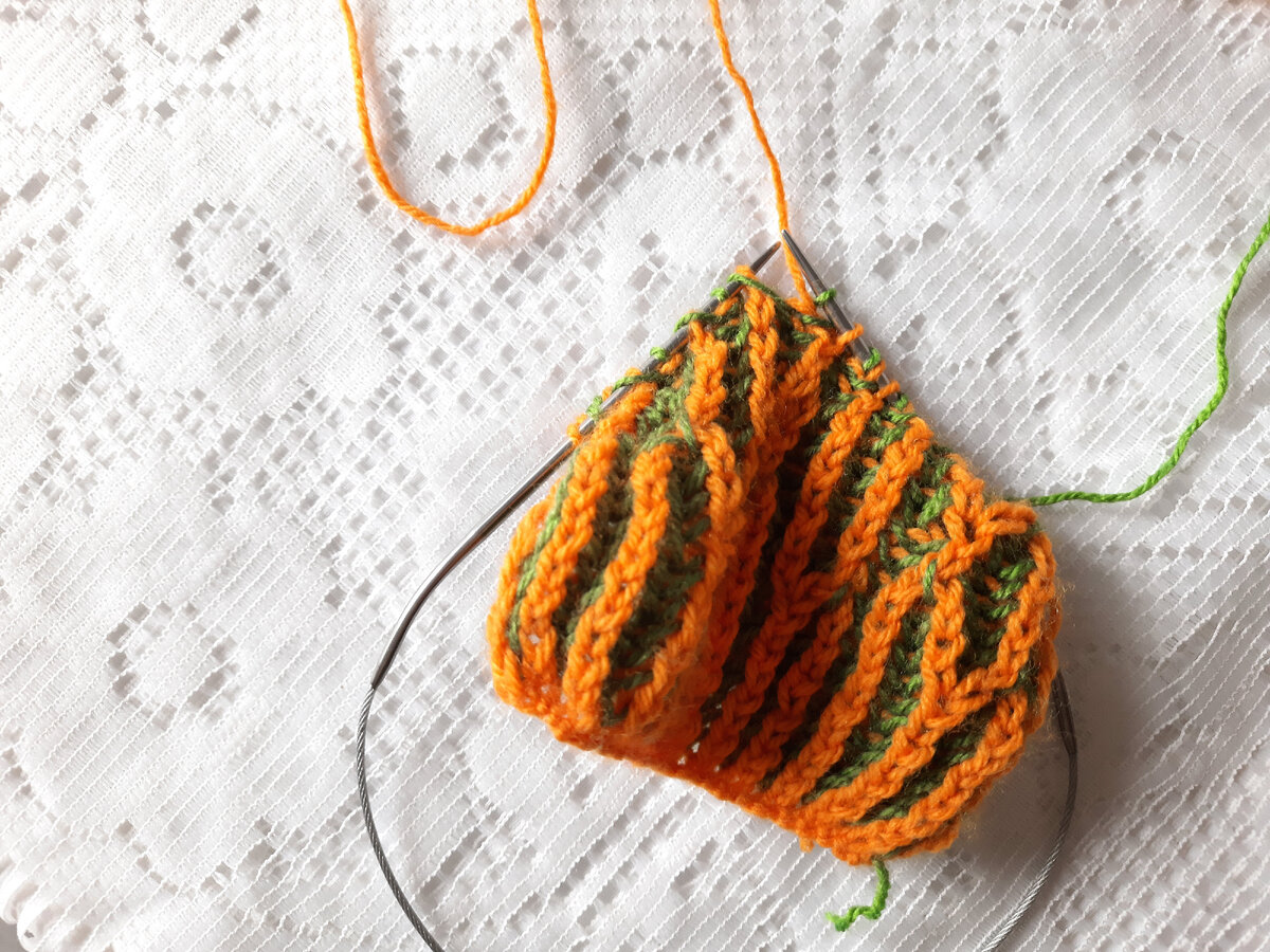 Снуд Листья в технике Бриошь / Brioche Stitch. Как вязать