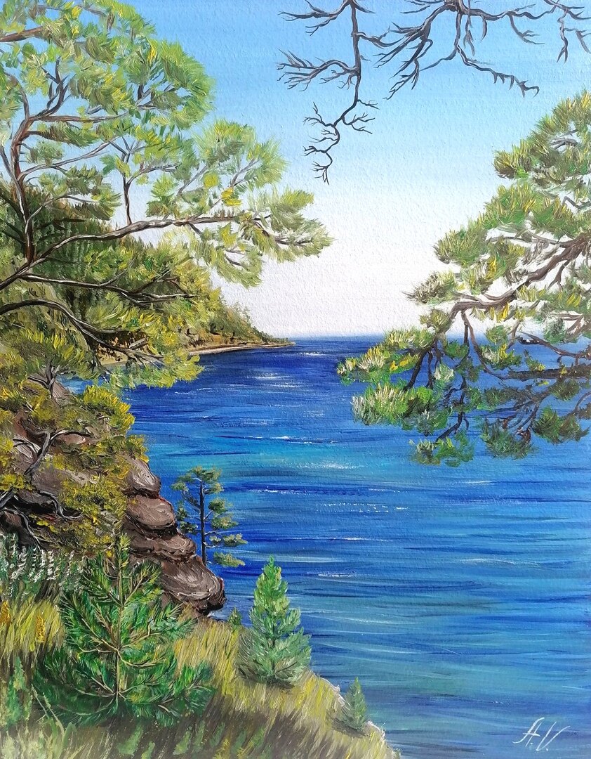 "Иркутская сторона Байкала" Грунтованный картон. 35х45. Масло. - 4000 руб. (возможна доставка почтой из Бурятии, доставка оплачивается отдельно). Картина принимала участие в выставке в Музее истории города Улан-Удэ. 