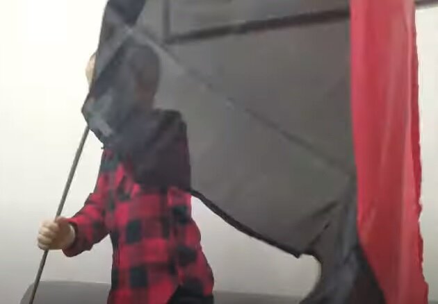 Михайлик поёт песню С.Бандере под его флагом (публиковать лицо мальчика я по-прежнему не хочу на своём канале).