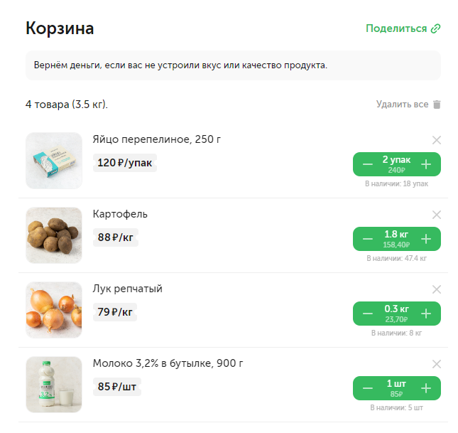 Корзина на сегодня 