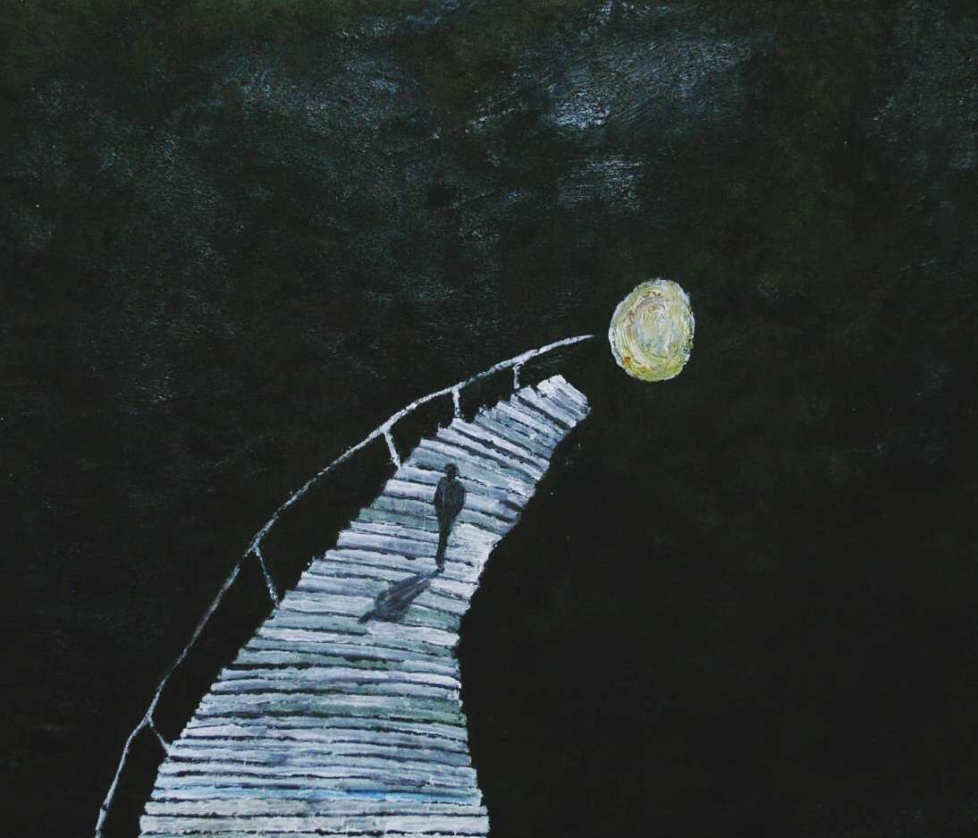 Луна стучит. Лестница на луну. Дорога к Луне. Лунная дорога картина. Философские картины.