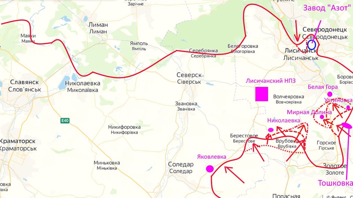 Карта боев под соледаром