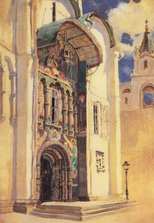 В. Поленов "Успенский собор Кремля" (1877). Эскиз к картине "Пострижение негодной царевны". Изображение из открытых источников.