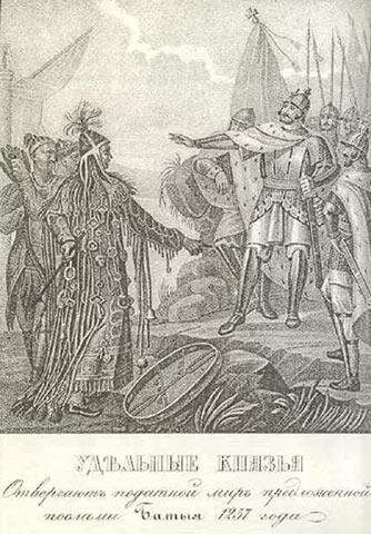 «Коли нас не будет, то всё ваше будет» — отказ рязанского князя платить дань монголам. Из книги «Живописный Карамзин»