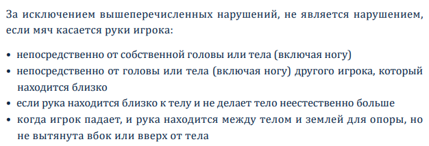 Скриншот из 12 пункта правил игры в футбол. Изображение взято из "Правила игры. Официальный перевод Российского Футбольного Союза"