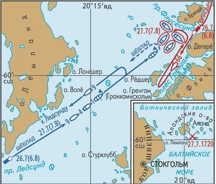 Сражение у острова гренгам карта