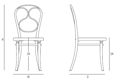 Стул Thonet, модель N 1. H: 920mm W: 420mm D: 490mm SH: 470mm