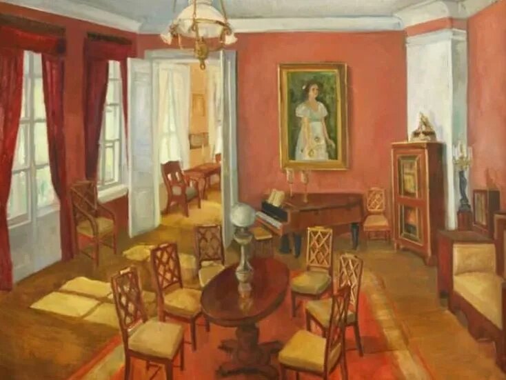 МАРФА ЗАМКОВА. МУЗЕЙ АБРАМЦЕВО. ГОСТИНАЯ МАМОНТОВЫХ (ФРАГМЕНТ). 1980–1990-Е. НОВОКУЗНЕЦКИЙ ХУДОЖЕСТВЕННЫЙ МУЗЕЙ, НОВОКУЗНЕЦК, КЕМЕРОВСКАЯ ОБЛАСТЬ