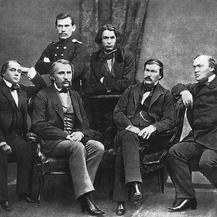 Редакция журнала "Современник", 1856 г. И. Гончаров, И. Тургенев, А. Дружинин, А. Островский, Л. Толстой, Д. Григорович