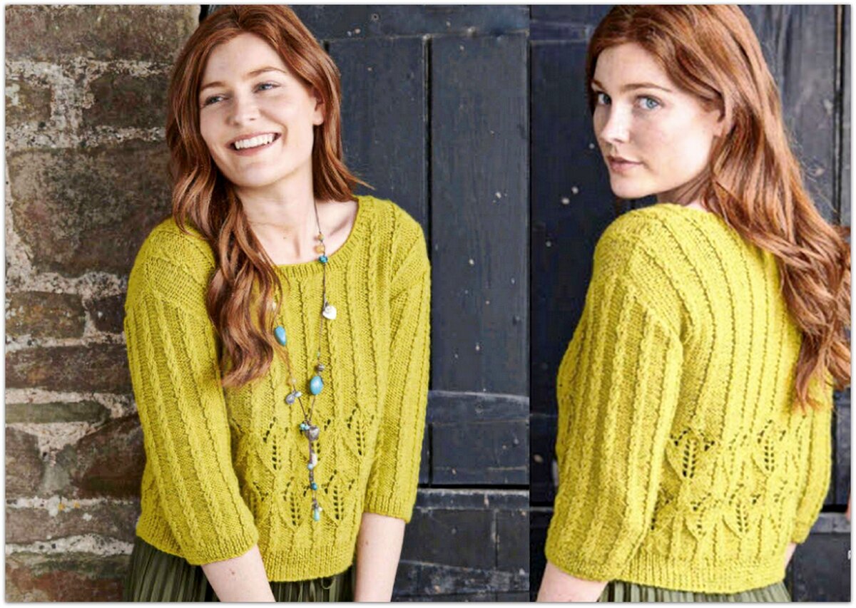 Укороченный ажурный джемпер с узором «тюльпаны». Модель из журнала  «The Knitter. Вязание моё любимое хобби»