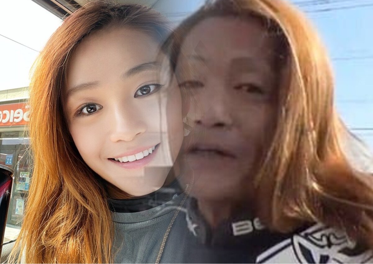 Девушка превращается, превращается девушка в 50-летнего байкера, 
фото @azusagakuyuki, коллаж 25ga