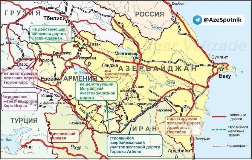Схема железных дорог азербайджана