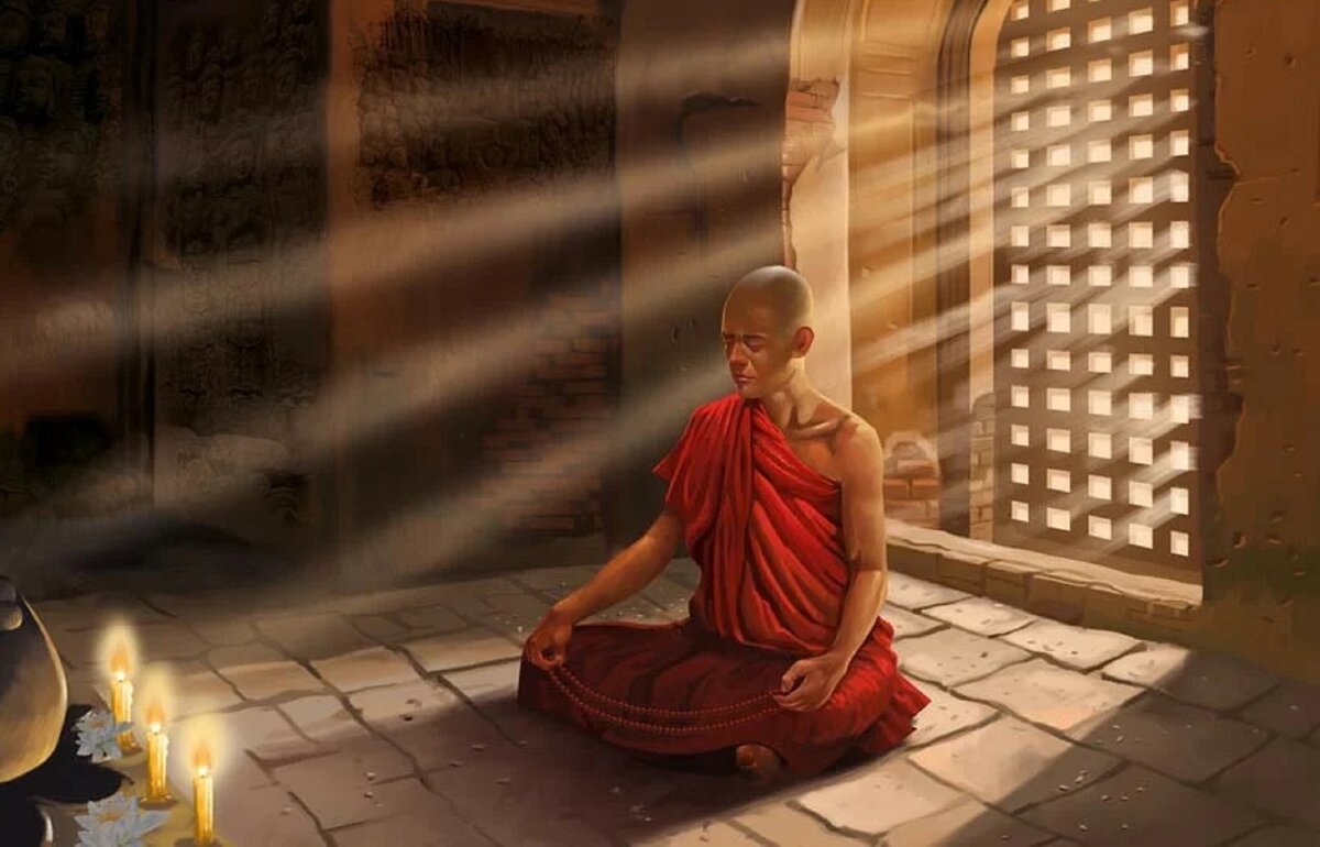 Есть ли будда. Будда живопись Тхеравада. Буддистский монах Тибет арт. Тибетский монах Будда картина. Буддийский монах Тхеравада.