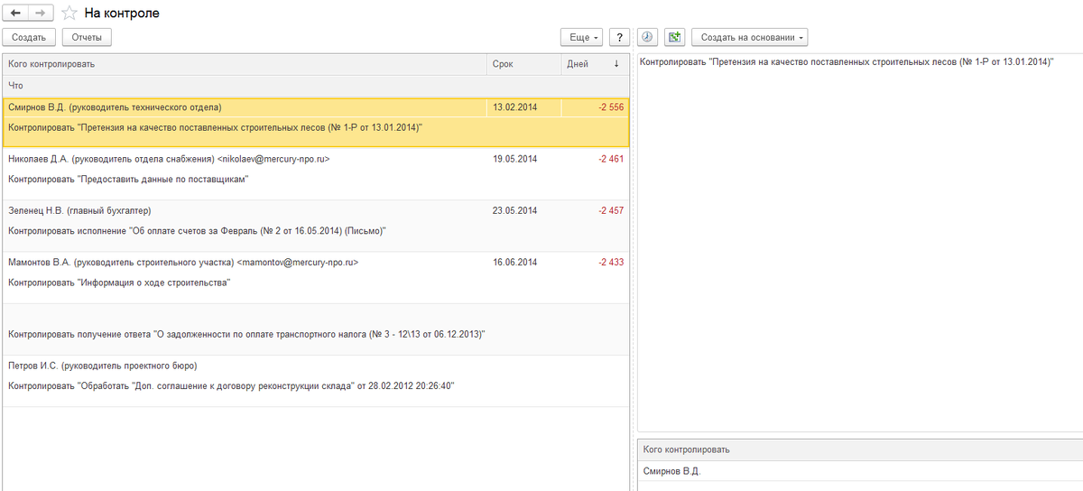 Задачи, результат, которых необходимо проконтролировать
