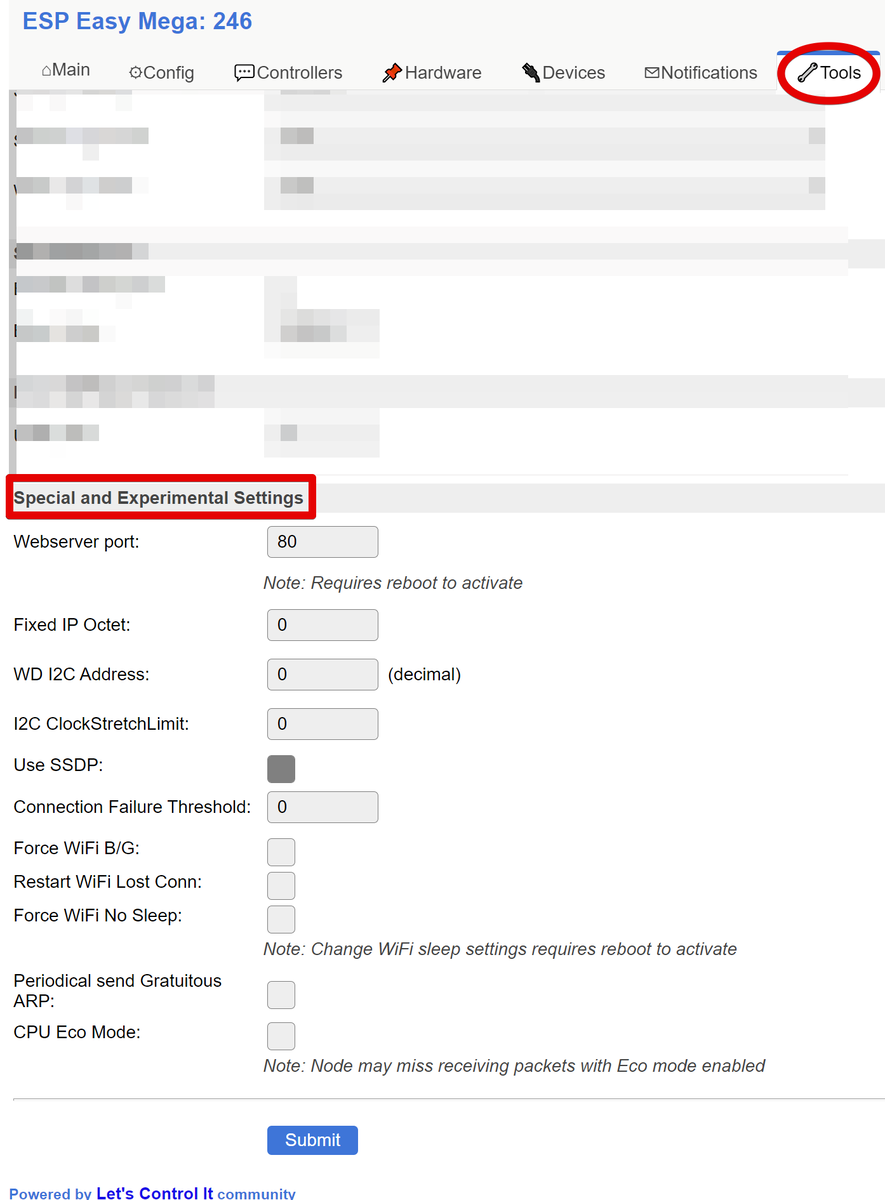 Special and Experimental Settings 