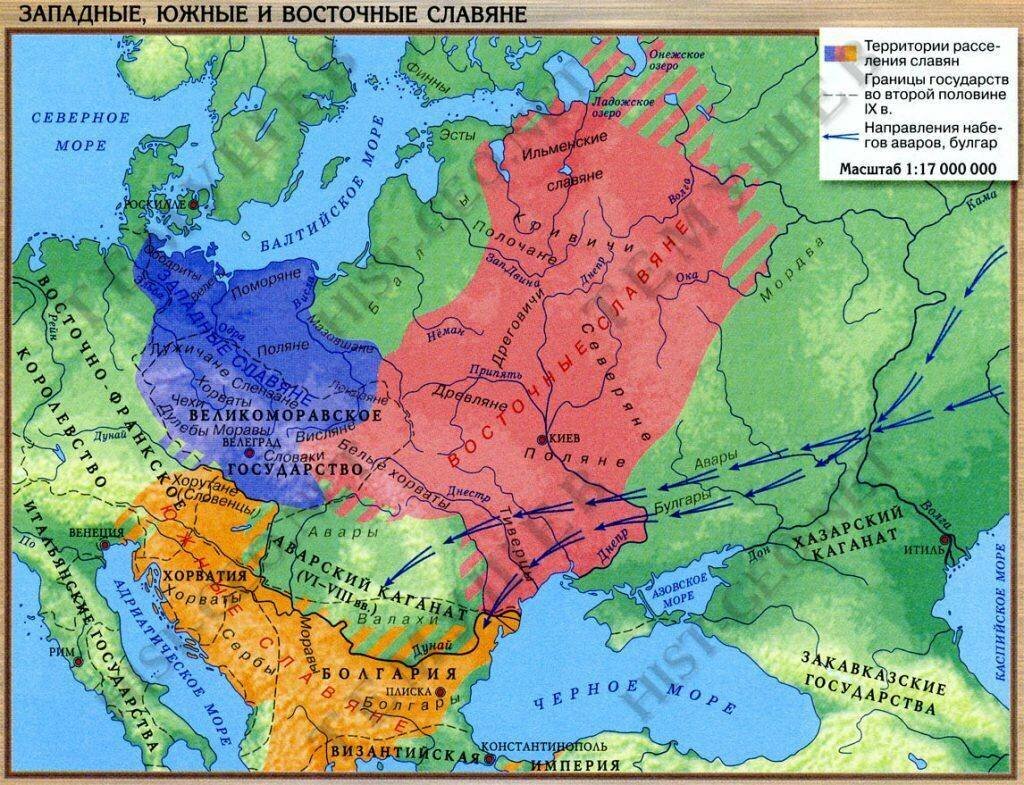 Расположения западных, восточных и южных славян.