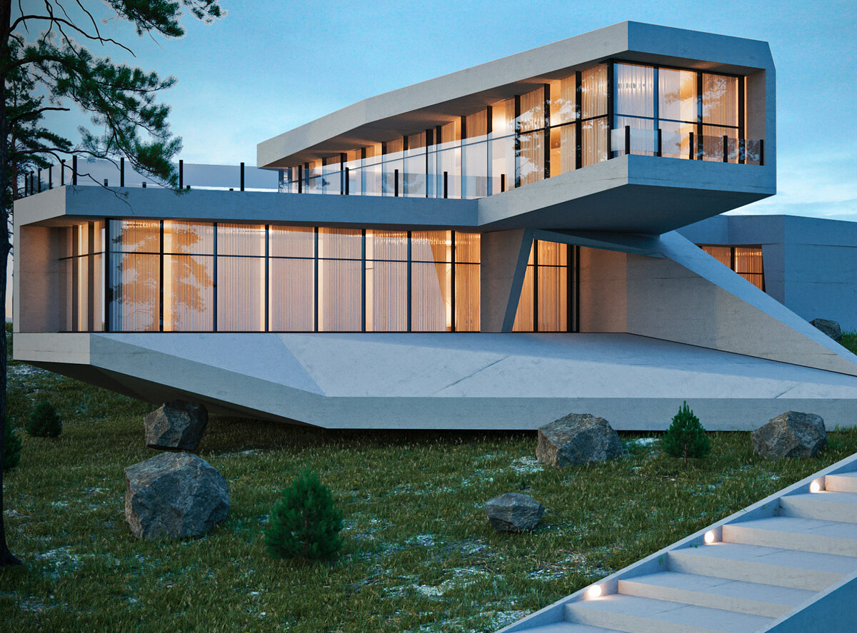 Дом из стекла и бетона