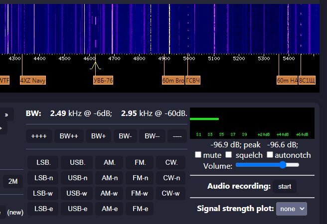 Типичный веб-интерфейс SDR приёмника