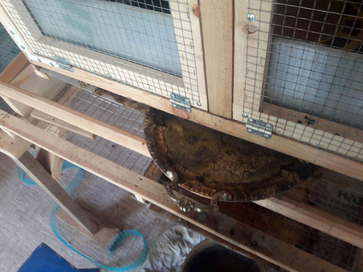 Здесь виден выдвижной поддон и последствия подтекания воды из поилок