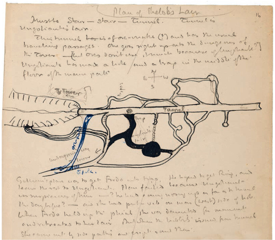 План Логова Шелоб, рисунок Дж.Р.Р. Толкина.