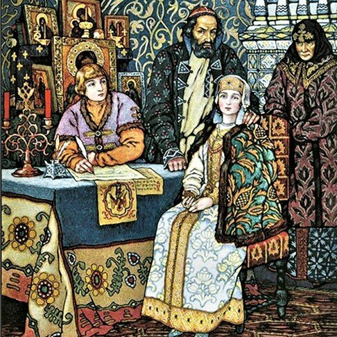 Борис Годунов с супругой и детьми. Фрагмент рисунка художника Б. Зворыкина. Фото из свободного доступа