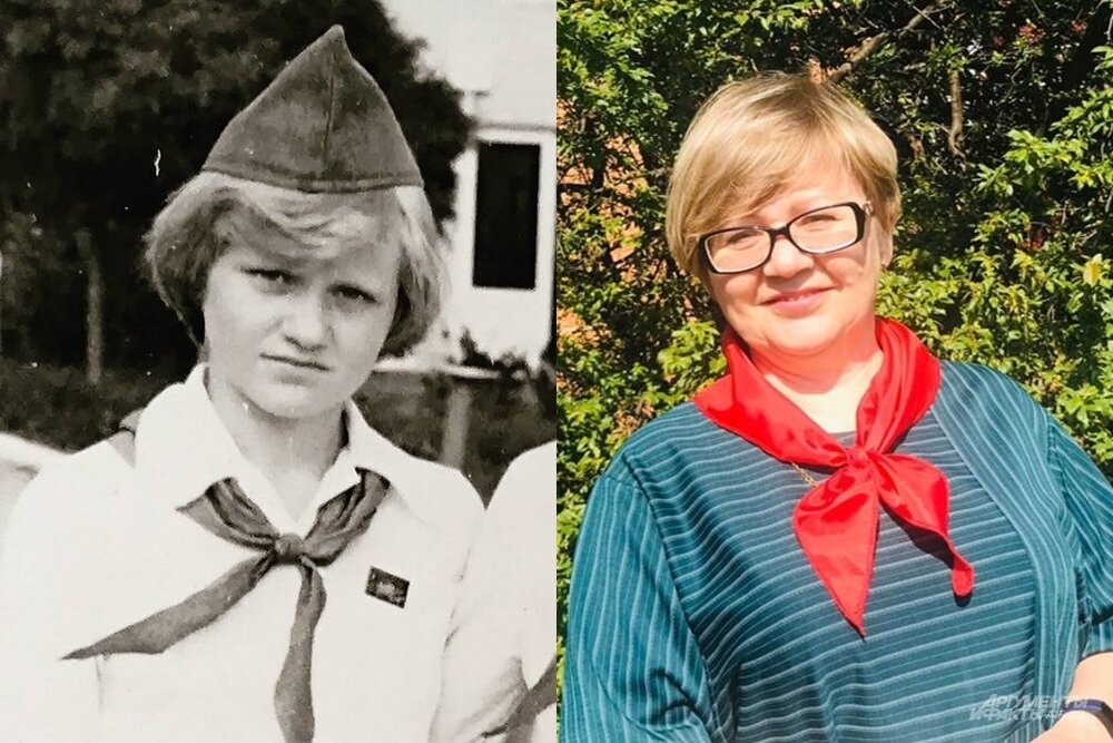 Ольга Аленева в пионерском галстуке - 40 лет спустя.