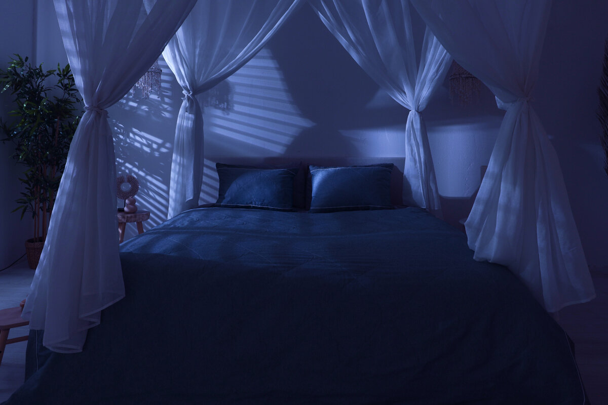 
На фото комплект для спальни Jacquard Blue Sleep