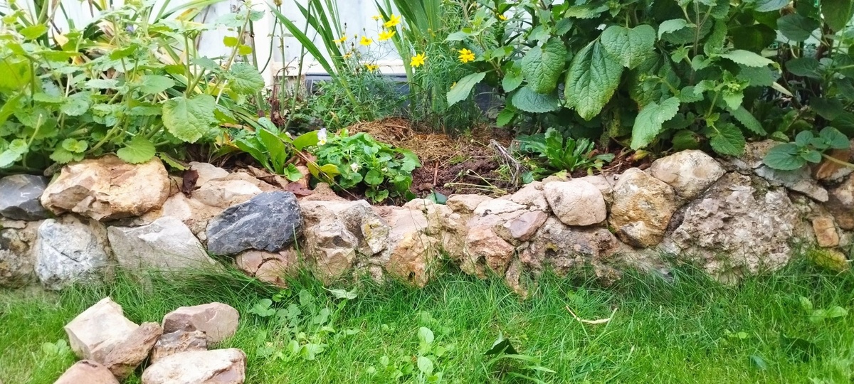 И в этом месте камни отвалились. Зачистила место, до твердо лежащих камней на растворе, чтобы ничего не шевелилось. Как только найду время, заменю кладку. Цемент куплен еще весной.