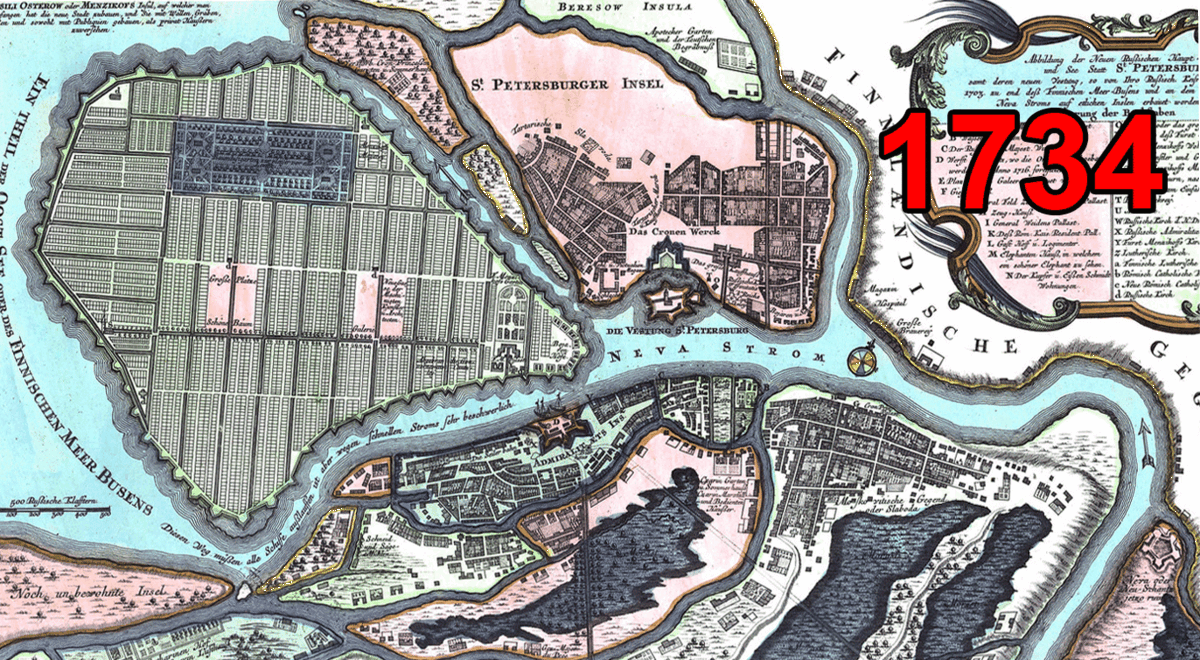 Меняются года, не меняется Петербург. Разные года, разные картографы, разная ретушь, шаблон один. Из двух десятков карт Петербурга первой половины 18 века, что мне попадались, можно выделить три шаблона с планом Трезини.