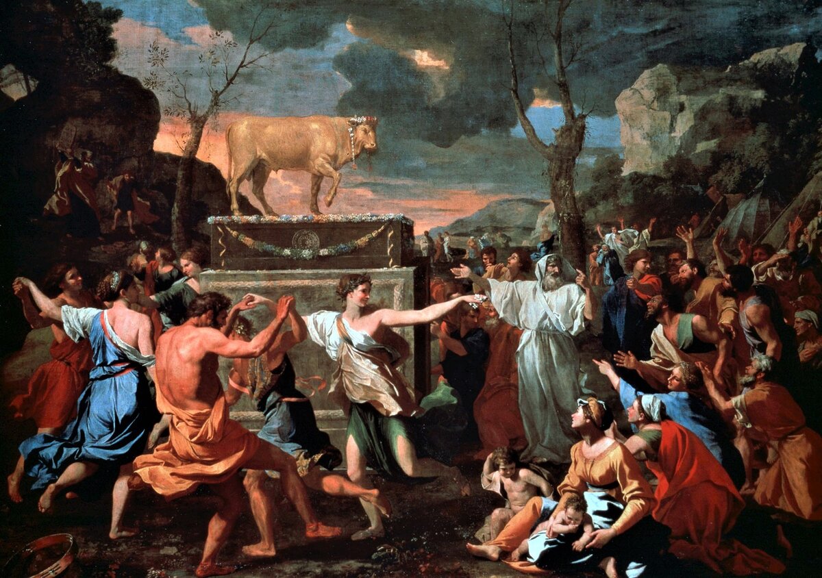 Евреи танцуют и поклоняются золотому тельцу.