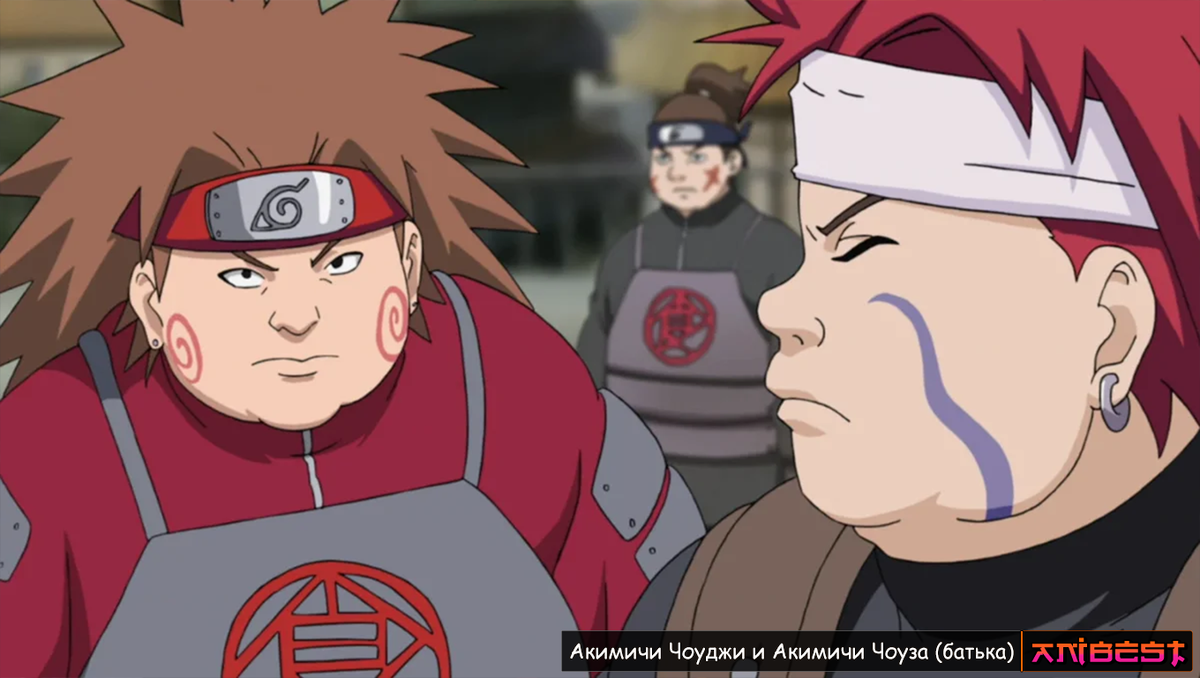 Акимичи Чоуджи и Акимичи Чоуза (батька). Кадр из аниме "Наруто Шиппууден" (Naruto Shippuuden). Студия Pierrot. Автор оригинала Масаси Кисимото.
