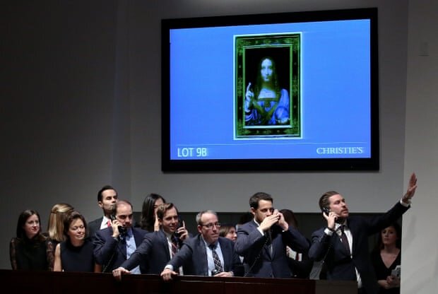 Рекордная сумма ... волнение на Christie's в Нью-Йорке, когда торги приближались к концу 15 ноября прошлого года. Фотография: Питер Фоули/EPA-EFE/Rex/Shutterstock