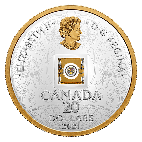 На аверсе монеты расположено: портрет Ее Величества королевы Великобритании Елизаветы II работы Сюзанны Блант (Susanna Blunt), который на этих монетах используется с 2003 года
под обрез монеты слева знак автора монетного проекта «SB»
надписи:
- слева вверху, «ELIZABETH II»
- справа вверху, «D • G • REGINA»
- вверху «CANADA»
- тут же указан номинал "20 DOLLARS"
- внизу год выпуска "2021"