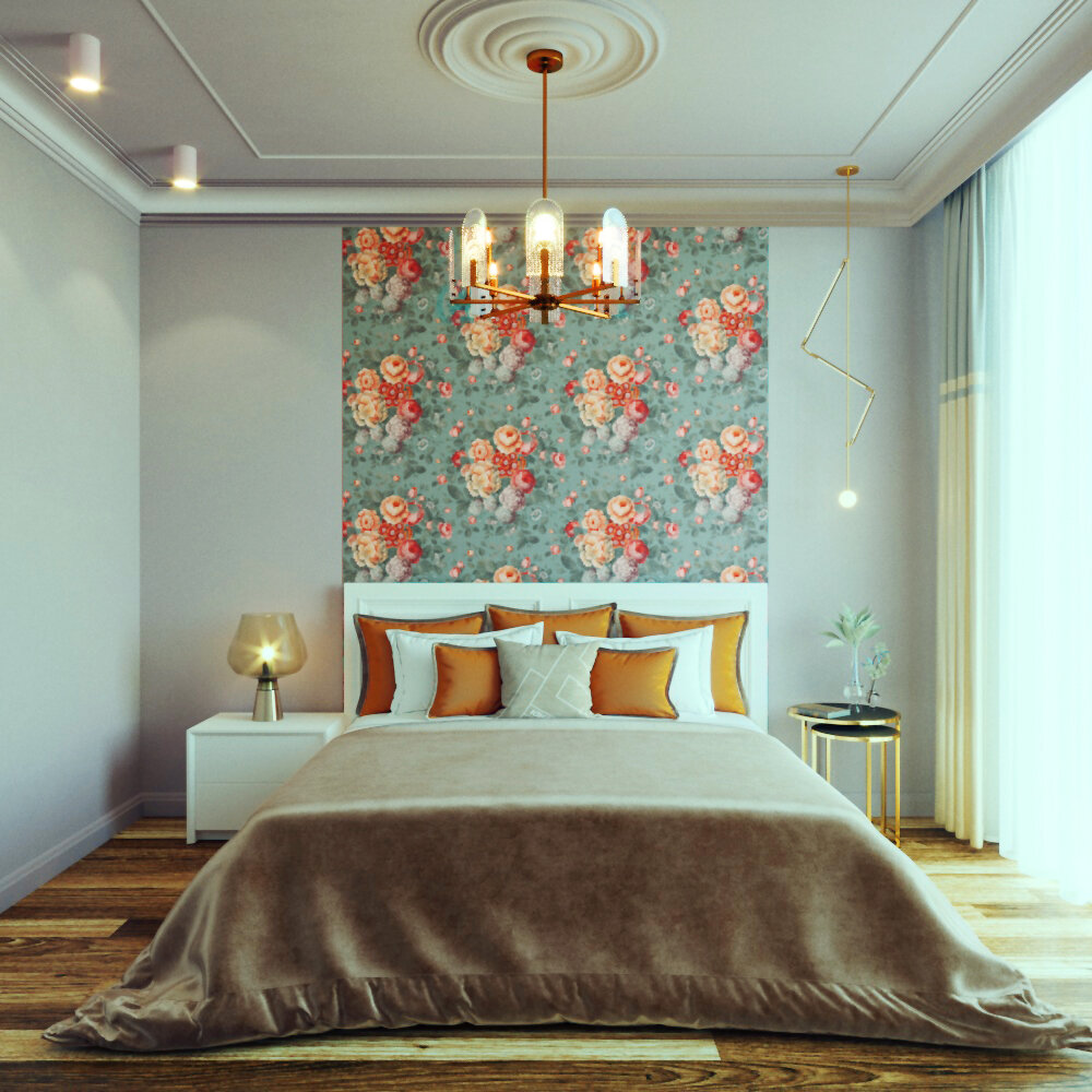 дизайн спальни  обои из ассортимента леруа мерлен  ЛИСТАЙ!